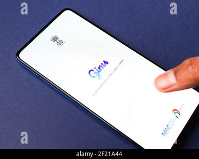 Assam, india - March 10, 2021 : Gim logo on phone screen stock image. Stock Photo