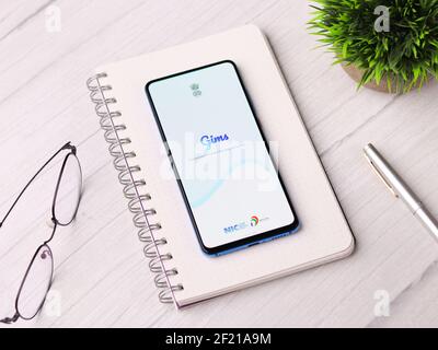 Assam, india - March 10, 2021 : Gim logo on phone screen stock image. Stock Photo