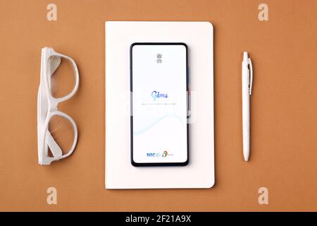 Assam, india - March 10, 2021 : Gim logo on phone screen stock image. Stock Photo