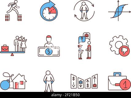 Unemployment RGB color icons set Stock Vector