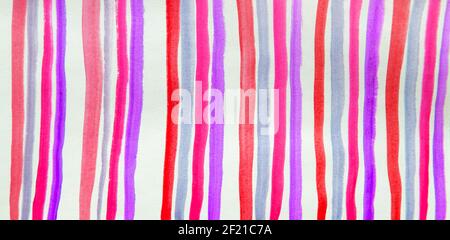 Hand-painted watercolor, striped abstract background, multi-colored vertical lines, Geometric Pattern for decoration, printing, web design, cover art. Stock Photo