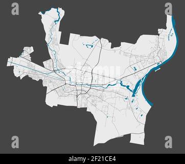 Bydgoszcz map. Detailed map of Bydgoszcz city administrative area. Cityscape panorama. Royalty free vector illustration. Outline map with highways, st Stock Vector