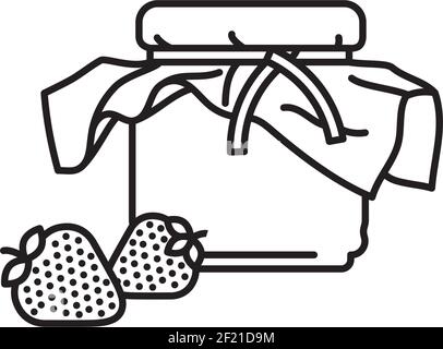 jar of strawberry jam and fruits vector line icon for Canning Day on October 23 Stock Vector
