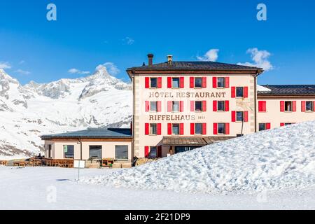 Hotel and restaurant Riffelhaus, Zermatt, Valais, Switzerland Stock Photo