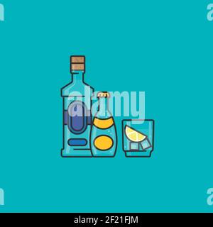 Bottles and mixed drink vector illustration for Gin and Tonic Day on October 19 Stock Vector