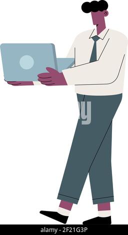 avatar businessman standing and using a laptop computer and headphones ...