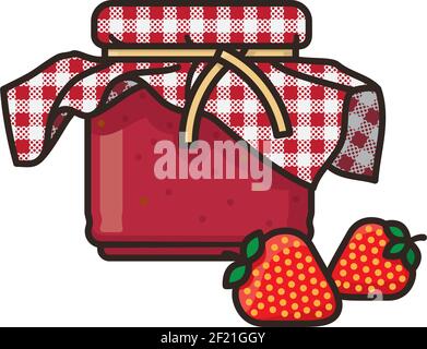 jar of strawberry jam and fruits isolated vector illustration for Canning Day on October 23 Stock Vector