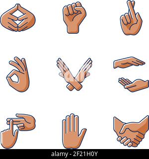Hand gestures RGB color icons set Stock Vector