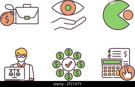 Corporate law RGB color icons set Stock Vector