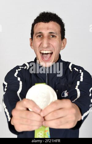 French silver medalist in Boxing 60 kg Sofiane Oumiha poses at club France, during the Olympic Games RIO 2016, on August 17, 2016, in Rio, Brazil - Photo Philippe Millereau / KMSP / DPPI Stock Photo