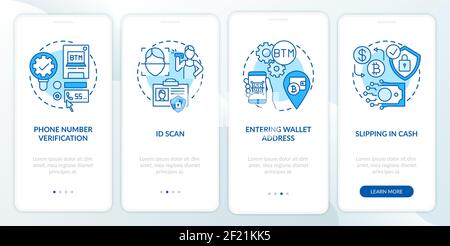 Bitcoin ATM verification steps onboarding mobile app page screen with concepts Stock Vector