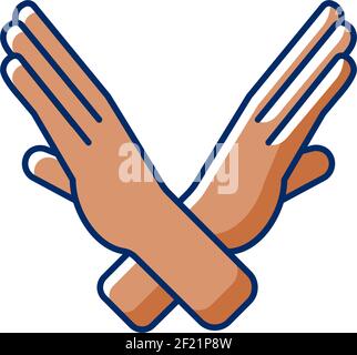 Crossed arms stop gesture RGB color icon Stock Vector
