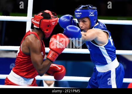 France's Sarah Ourahmoune competes and wins Silver Medal in Boxing Women's -51kg after her defeat against Great Britain's Nicola Adams during the Olympic Games RIO 2016, Boxing, on August 20, 2016, in Rio, Brazil - Photo Jean-Marie Hervio / KMSP / DPPI Stock Photo