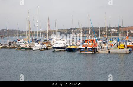 Various boats in Falmouth Harbour Cornwall, UK Stock Photo