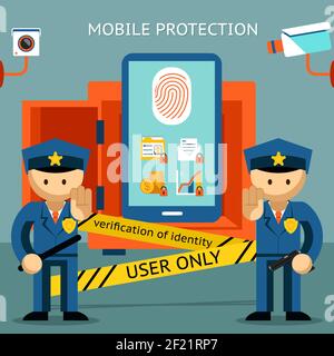 Protect your cell phone, fingerprint, only to owner. Financial security and data confidentiality Stock Vector
