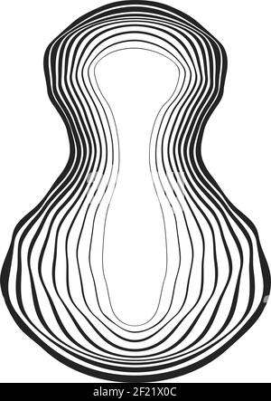 concentric black wavy lines that makes a smooth abstract organic shape. halftone lines with different thickness. vector element for design Stock Vector