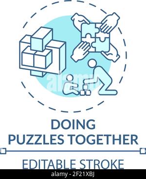 Doing puzzles together concept icon Stock Vector