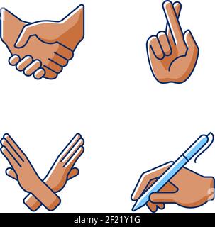 Hand gestures RGB color icons set Stock Vector