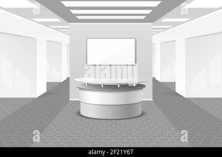 Lobby or reception interior. Office and furniture, business hall, counter in hotel, vector illustration Stock Vector