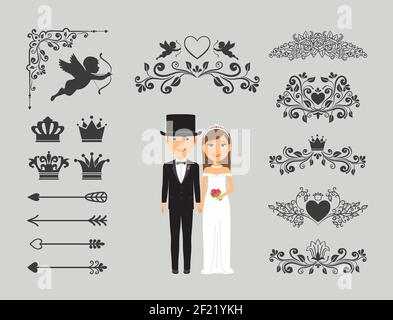 Wedding invitation design elements. Ornate elements for wedding decoration. Vector illustration Stock Vector