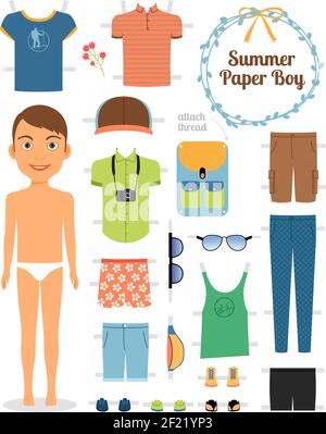 Paper doll and a set of clothing for the summer season with Stock