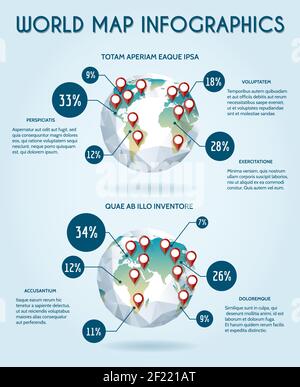 World globe infographic in polygon style. Statistic earth, report data, share and analyst, vector illustration Stock Vector