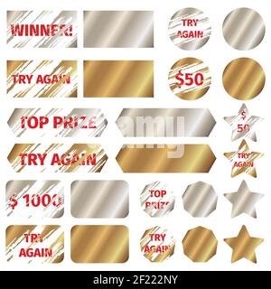 Scratch card elements. Win game lottery prize, grunge effect,  vector illustration Stock Vector