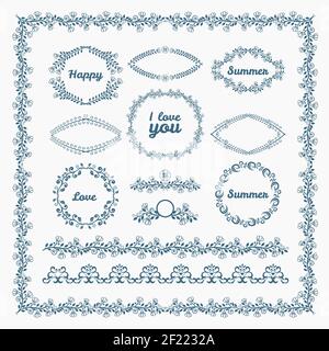 Ornate frames and borders page elements. Florid and floral, romantic. Vector illustration Stock Vector