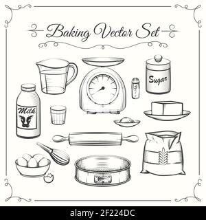Baking ingredients and kitchen tools utensils Vector Image