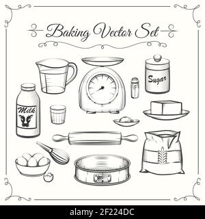 https://l450v.alamy.com/450v/2f224dc/baking-food-ingredients-and-kitchen-tools-in-hand-drawn-vector-style-food-cooking-pastry-sieve-and-scales-flour-and-sugar-illustration-2f224dc.jpg