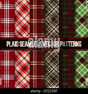 Lumberjack plaid, buffalo check, gingham seamless patterns set. Fashion textile cloth, plaid fabric, vector illustration Stock Vector