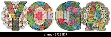 Hand-painted art design. Hand drawn illustration mandala with word yoga for decoration Stock Vector