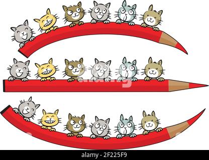vector cartoon cat hold red colour pencil background Stock Vector
