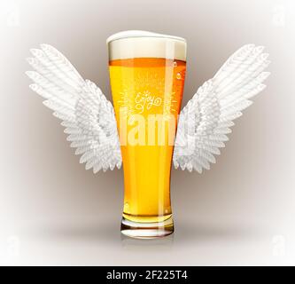 Glass of beer with angel wings and hipster emblem Stock Vector