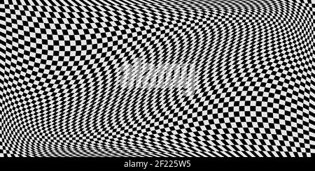 Abstract background with black and white chess board twirl futuristic waves art Stock Vector