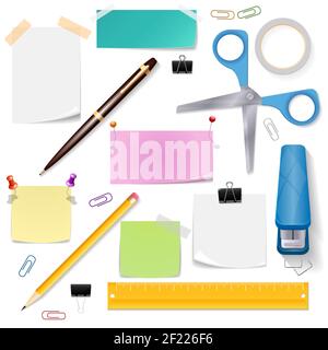 Office supplies set. Scissors paper and stationery tool, pencil and pen, vector illustration Stock Vector