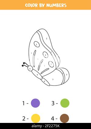 Color By Math Butterfly Color by numbers insect butterfly on a flower. Puzzle game for children ...