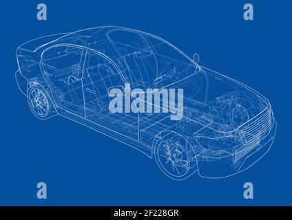 Electric Car With Chassis. Vector rendering of 3d Stock Vector