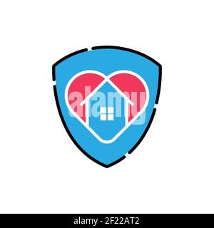 Stay at Home Logo Icon Vector design illustration. Home with Love icon design concept. Home with heart shape icons shows messages "stay home" or "stay Stock Vector