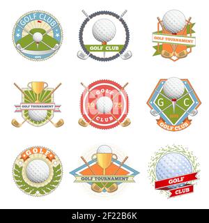 Golf club logo set. Golf labels and badges. Logotype competition or game, tournament symbol, vector illustration Stock Vector