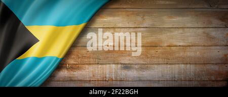 Bahamas flag on vintage wood wall. Horizontal panoramic banner Stock ...