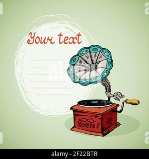 retro music invitation with gramophone in hipster style Stock Vector
