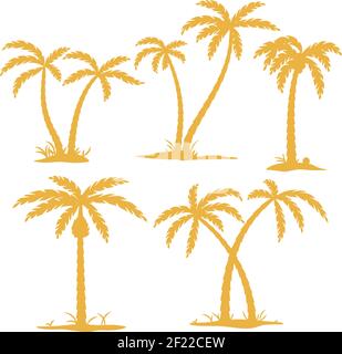 Vector Palm tree Contours isolated on white. Editable EPS, Render in JPG format and layered PSD Stock Vector