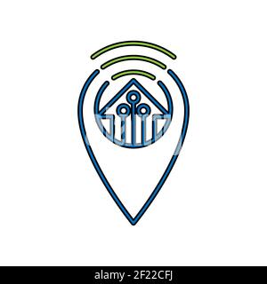 Smart Home Icon Logo Vector design illustration. Smart home logo icon with Location design concept. Trendy Smart House Location vector icon flat desig Stock Vector