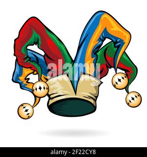 Colored jester hat with bells isolated on the white background. Vector illustration Stock Vector