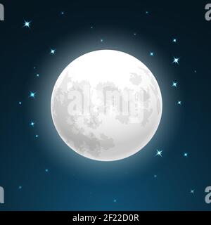 Vector Illustration of full moon close up and around the stars Stock ...