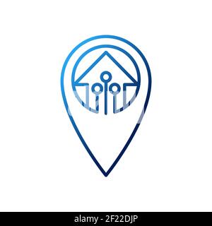 Smart Home Icon Logo Vector design illustration. Smart home logo icon with Location design concept. Trendy Smart House Location vector icon flat desig Stock Vector