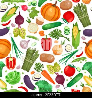 Seamless pattern of large amount of vegetables on white background Stock Vector