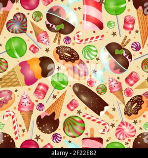 Candy and sweets seamless background for invitations to Christmas and birthday Stock Vector