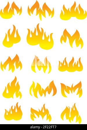 Collection of graphical designs for flame and fire. Vector icons isolated on white background. Stock Vector